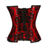 Red Satin Black Net Overlay Overbust Gothic Corset